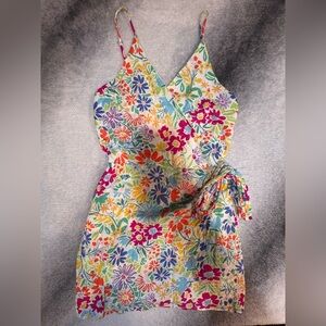 (A4) Peach Love California White Pink Multi Floral Summer Coastal Dress S